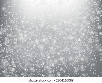 Winter Holidays Falling Snow Vector Background. Christmas, New Year Celebration Snowflakes Pattern. Realistic Flying Snow, Storm Sky Effect. Winter Ad Decoration. Winter Holidays Snow Confetti On Gray