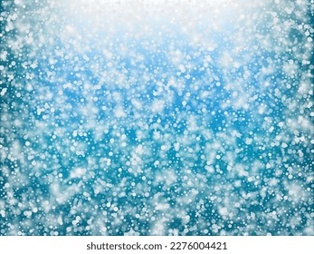Winter Holidays Falling Snow Vector Background. Christmas, New Year Celebration Snowflakes Pattern. Realistic Flying Snow, Storm Sky Effect. Winter Ad Decoration. Winter Holidays Snow Confetti On Blue