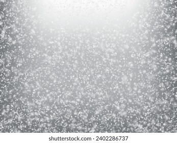 Winter Holidays Falling Snow Vector Background. Christmas, New Year Celebration Snowflakes Pattern. Realistic Flying Snow, Storm Sky Effect. Winter Ad Decoration. Winter Holidays Snow Confetti On Gray