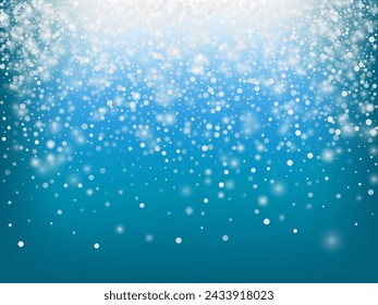 Fondo del vector de nieve de otoño de las vacaciones de invierno. Patrón de copos de nieve de la celebración de Navidad, Año Nuevo. Nieve voladora realista, efecto cielo de tormenta. Invierno Y Decoración. Invierno Vacaciones Confeti De Nieve En Azul