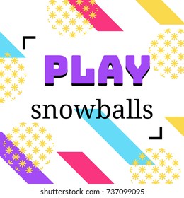 Winter holidays geometric banners set in trendy 90s style with snowballs, lines, frames, sports background or invitation template, cover, card, vector illustration