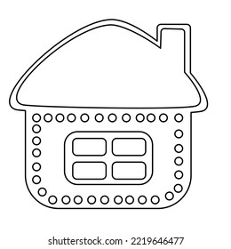 Winter holidays gingerbread cookie in house shape, doodle style flat vector outline for kids coloring book