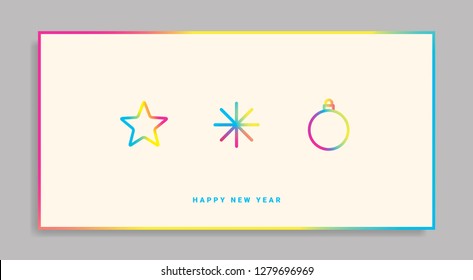 Winter holidays greeting card with colorful gradient pictograms. Happy new year. Modern design template for postcards, invitations, posters, banners. Vector illustration. EPS 10