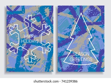 Winter holidays greeting card cover templates on grunge texture background.