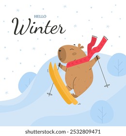 Cartão de saudação de feriados de inverno com capivara engraçado