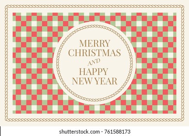 Winter holidays greeting card with geometric pattern background. Merry Christmas and Happy New Year. Elegant template for postcards, invitations, posters, banners. Vector illustration. EPS 10