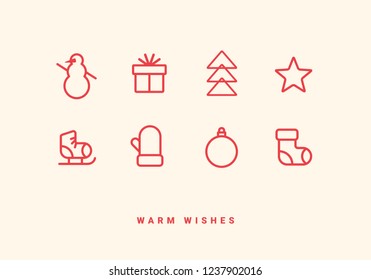 Winter Holidays Greeting Card With Line Icons. Merry Christmas And Happy New Year Decoration. Modern Design Template For Postcards, Flyers, Invitations, Posters, Banners. Vector Illustration. EPS 10