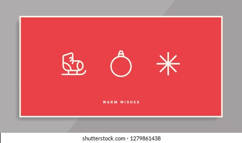 Winter holidays greeting card with line icons. Merry Christmas and Happy New Year decoration. Modern design template for postcards, flyers, invitations, posters, banners. Vector illustration. EPS 10
