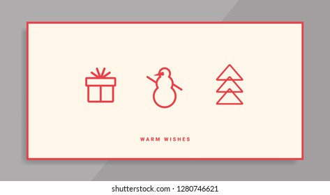 Winter holidays greeting card with line icons. Merry Christmas and Happy New Year decoration. Modern design template for postcards, flyers, invitations, posters, banners. Vector illustration. EPS 10