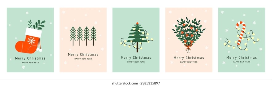 Winter Holidays greeting cards. Different vector illustration.