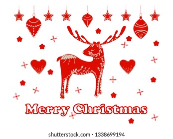 Winter holidays greeting cards in Scandinavian folk style. Deer, elk, bear, Christmas trees. Vector illustration - Vector graphics