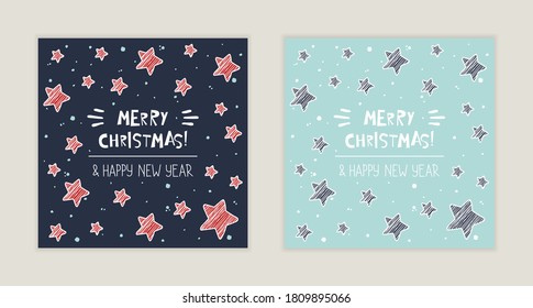 Winter Holidays greeting cards with stars and hand drawn lettering