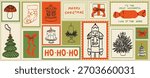 Winter holidays hand drawn post stamps in doodle sketch style. Christmas or new year postal elements for poster, placard or postcard prints. Xmas vector illustrations for mail, letters and scrapbook.