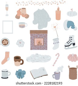 Winter holidays hand drawn set.