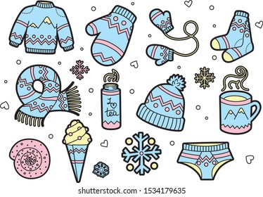 Winter holidays Icon Set cold weather.