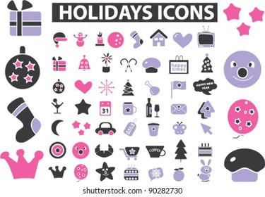 winter holidays icons set, vector