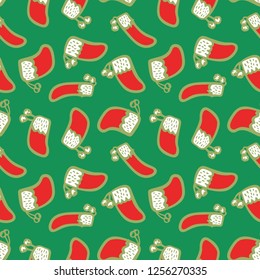 Winter holidays illustration, seamless pattern with Christmas socks