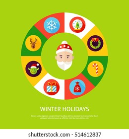 Winter Holidays Infographic Concept. Vector Illustration of Merry Christmas Flat Design.