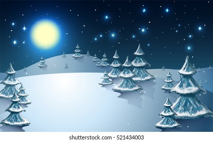 Winter holidays landscape with. Vector Illustration.