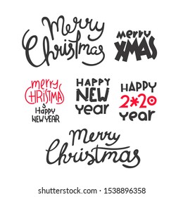 Winter holidays lettering vector set

