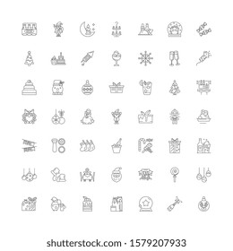 Winter holidays linear icons, signs, symbols vector line illustration set