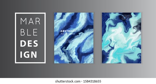 Winter holidays Marble abstract patterns set. Modern white and blue Christmas  textures collection. Good for design covers, presentation, invitation, flyer, poster, business card and social media.