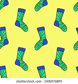winter holidays pattern with socks. bright colorful gift paper, background. New year, christmas