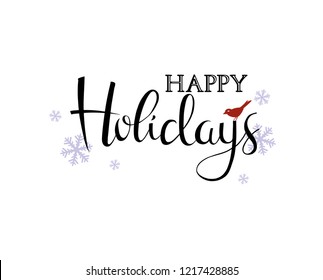 Winter holidays poster or greeting card with inscription and holiday traditional symbols.