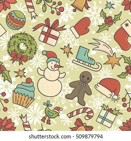 Winter holidays seamless pattern.  All objects are conveniently grouped  and are easily editable.