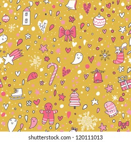 Winter holidays seamless pattern for Christmas ornaments in warm colors