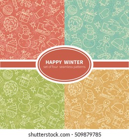 Winter holidays seamless patterns set.  All objects are conveniently grouped  and are easily editable.