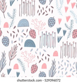 Winter Holidays seamless vector pattern. Nature elements and abstract shapes for party design.