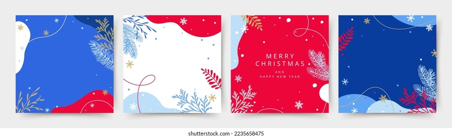 Winter holidays square template. Minimal backgrounds. Christmas frame for social media post. Vector illustration for greeting card, poster, mobile apps, banner and online advertisingn