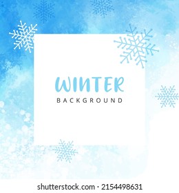 Plantilla cuadrada de vacaciones de invierno con textura acuática nevada y copos de nieve. Adecuado para tarjetas de felicitación, publicaciones en medios sociales, diseño de banners y publicidad en línea. Ilustración del vector