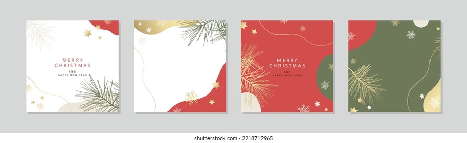 Winter holidays square templates. Minimal backgrounds. Christmas frame for social media posts. Vector illustration for greeting card, poster, mobile apps, banner and online advertising