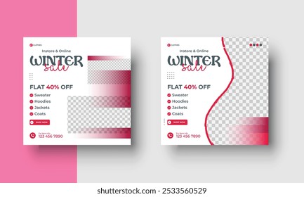 Winter Holidays square templates. Winter sale social media post web banner, winter sale promotional banner