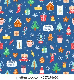 Winter holidays symbols repeat pattern background