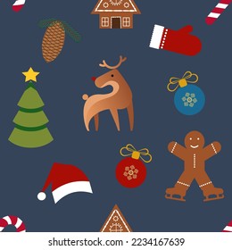 Winter holidays symbols seamless pattern