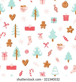Winter holidays symbols seamless pattern