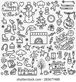 Winter holidays thin line icons set