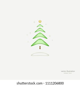 Winter holidays tree background with golden star and snowflakes. Vector illustration.