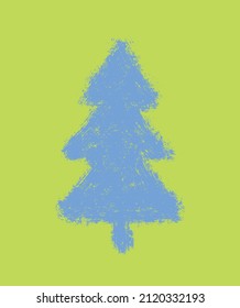 Tarjeta vectora de vacaciones de invierno con un árbol navideño de diseño de cartón azul en un fondo verde liviano. Árbol de pinos hecho de guijarros. Sin texto.