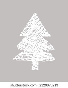Winterurlaubsvektorkarte mit weißem Kreuz, die Weihnachtsbaum im Stil eines hellgrauen Hintergrundes zeichnet. Kiefernbaum aus Kreide. Kein Text.