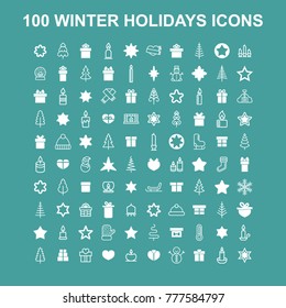 Winter holidays vector icons. Christmas and party pictogram. Use for site and app decoration.