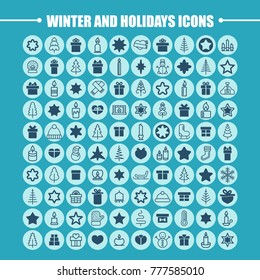 Winter holidays vector icons. Christmas and party pictogram. Use for site and app decoration.