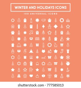 Winter holidays vector icons. Christmas and party pictogram. Use for site and app decoration.