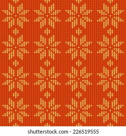 Winter holidays. Vector seamless pattern. Knitted decoration with snowflakes.