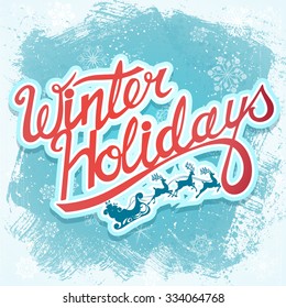Winter hollydays christmas lettering sign with Santa and deer
