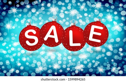 winter holyday sale on christmas background with red balls
