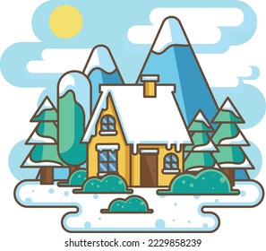 Hogar invernal con ilustración de diseño plano